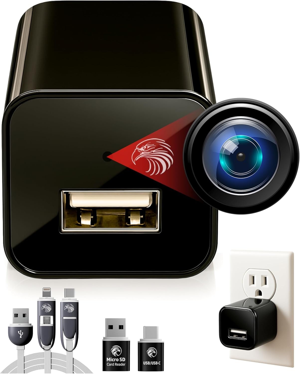 USB Charger with Full HD Dome Camera - Premium 1080p Cam with Motion Detection