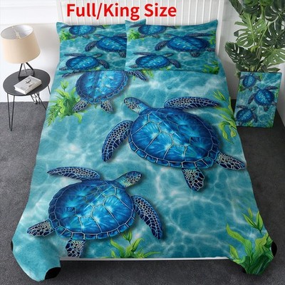 3PCS Sea Turtle Pattern Duvet Cover Set Soft Blue Bedding Set Home All Seasons