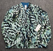 Chicos Jacket Womens 1 Blue Teal Reversible Linen Feathered Forest Tropical