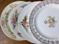 Vintage Mismatched China Bread, Cake, Dessert Plates ~ Set of 4 ~ Colorful Set