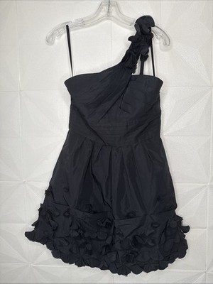 BCBG Dress, Maxazria Black One Shoulder Floral Applique QUINBY 8P Dress 