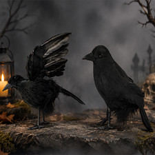 2/4Pcs Fake Black Feathered Crow Halloween Decor Raven Bird Indoor Outdoor Props