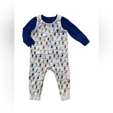 Hanna Andersson Size 85, 2T, Overall Blue Long Sleeve Tee Set In Bright Bulbs