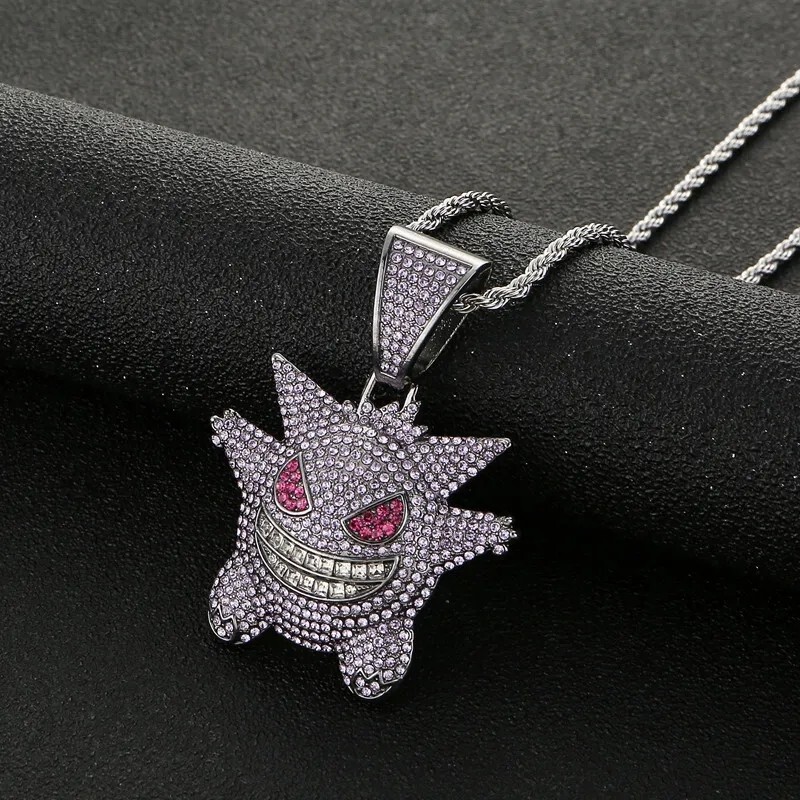 Pokemon Gengar Iced Out Pendant Gem Gold Plated 14k Chain