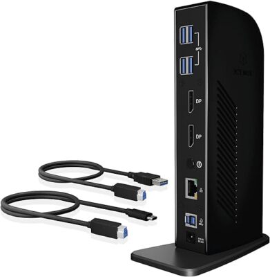 ICY BOX IB-DK2242AC kabelgebunden 6 USB 3.2/C (11x1) 2x DP(4K 60Hz), Gbit Ethernet, DL