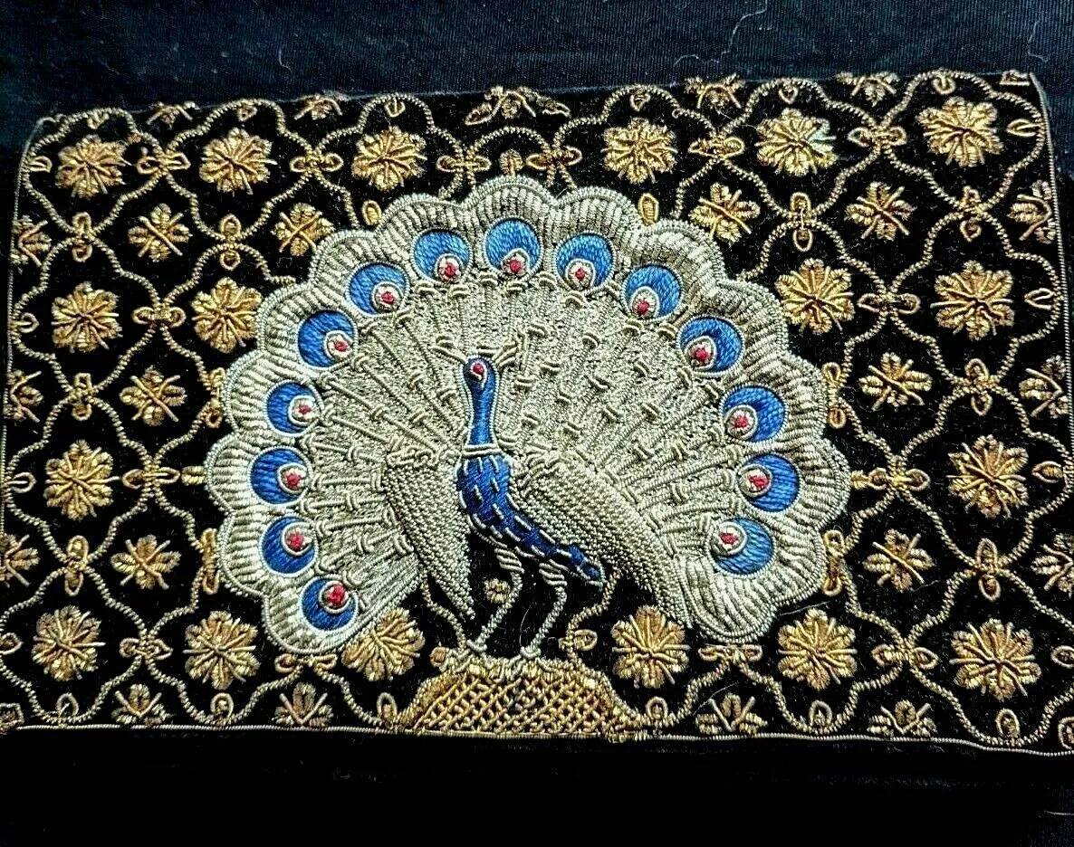 Vintage 60s Zardozi Peacock Purse Embroidered Indian Clutch