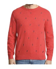 Nautica Mens Sweater Coral Red 2XL Anchor Knit Ribbed Crewneck 89