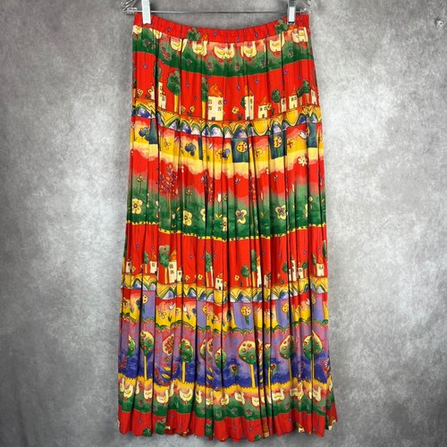 Vintage Maxi Skirt M/L Red Pleated Hippie Boho Cottagecore Teacher Vibes Kidcore - Picture 8 of 8