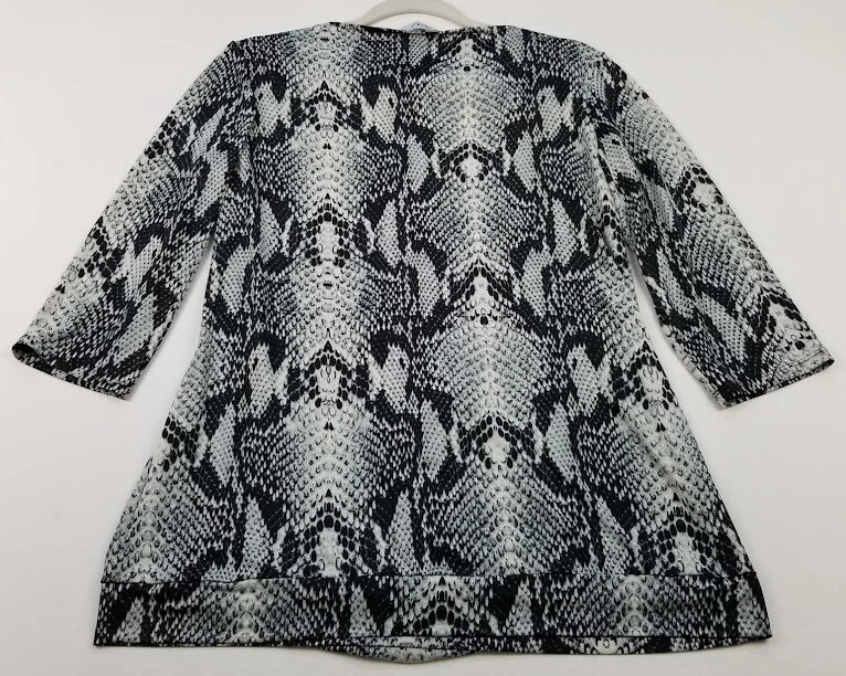 M.I.K.O. Blusa Para Mujer XL Negra Gris Piel de Serpiente Cuello Redondo Manga 3/4 Elástica Top Foto 3 de 4