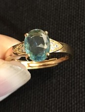 Vintage Style Jewellery Blue Topaz And White Gems Ring 18K Gold Plated