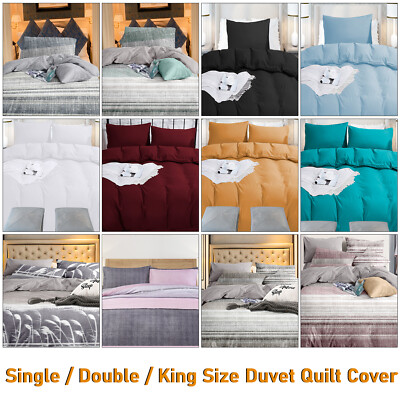 Bettbezug Set Luxus Einzel Doppel King Super Größe Uni Satin Streifen Bettwäsche