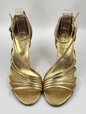 Free People Disco Fever Heel Gold Metallic Leather Strappy Sandal Womens 7.5