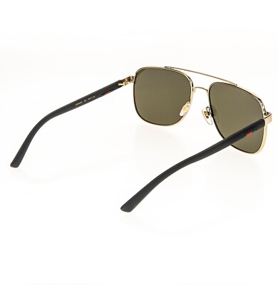 GUCCI STRIPE 0422 Brown Rubber Gold Square Navigator Unisex