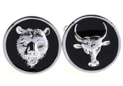 Bear Bull Cufflinks Wall Street Stock Broker Market Groom Wedding Fancy Gift Box