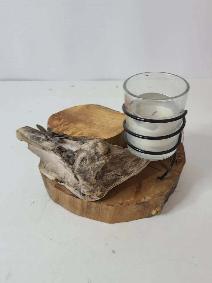 Candelabro de luz de té hecho a mano 3D madera mariposa y metal único rústico Foto 3 de 4