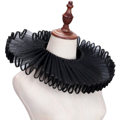 BPURB Renaissance Victoriaanse ruches kraag en polsen manchetten set organza gelaagde clown choker hals kraag manchet (zwart