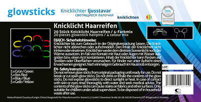 Knicklicht Haarreifen - 20er Sortierung - 4-Farb-Mix -  für Party, Festival