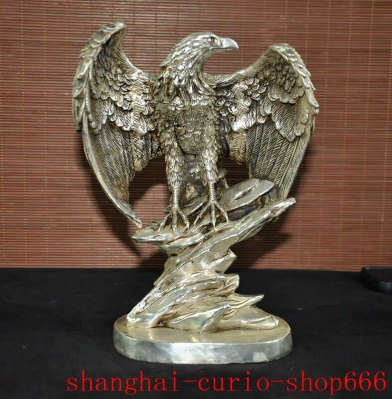 10.2"Ancient Tibetan silver fengshui wealth bird eagle sculpture statue “大宏展翅”