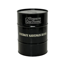 VINTAGE PRESERVE OUR POWER ENERGY SAVINGS BANK OIL DRUM CAN COIN BANK