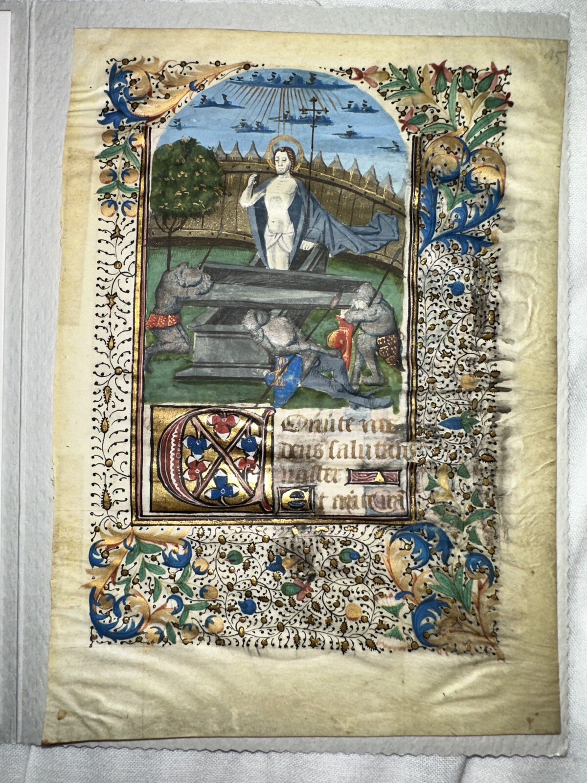 ILLUMINATED MANUSCRIPT LEAF BOOK OF HOURS The Resurrection ca. 15th ...