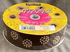Kirkland Wire Edged Ribbon Autumn Fall Brown Floral Dandelions 1.5" 50 yards