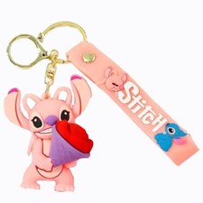 Lilo and Stitch Angel Keychain Charm 3D Figure Angel Holding Rose SHIP FROM US