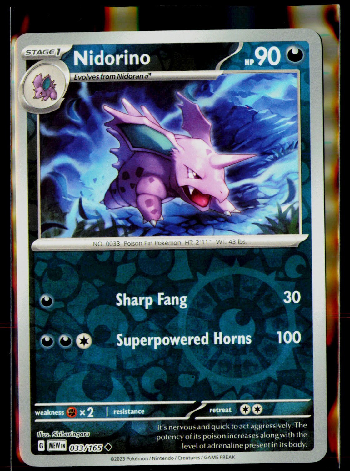 Nidorino Reverse Holo NM 033/165 Scarlet & Violet 151 Pokemon Card!