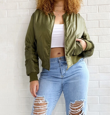 PRETTYLITTLETHING plus alexus khaki bomber jacket UK30 US24/26 4XL New