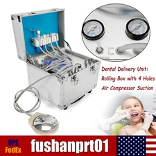 Portable Dental Delivery Unit: Rolling Box with 4 Holes  Air Compressor Suction