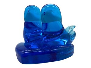 Blue Bird of Paradise, 2 Sitting on a Glass Blue Heart Signed Leo Ward 1993