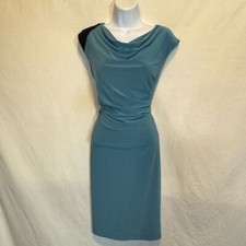 A-93 Nine West Teal Blue & Black Pullover Sleeveless MIDI Dress Size 6