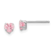 Real 14kt White Gold Madi K 4mm Pink CZ Heart Earrings