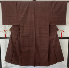 Japanese Vintage Kimono Silk Brown Small dots Traditional Authentic Length 53 in