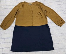 Ann Taylor Loft Popover Shirt Dress WOMENS L Colorblock Lined Relaxed Pockets