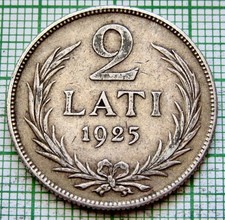 LATVIA 1925 2 LATI, 0.835 SILVER Baltic State Interwar Coinage km# 8