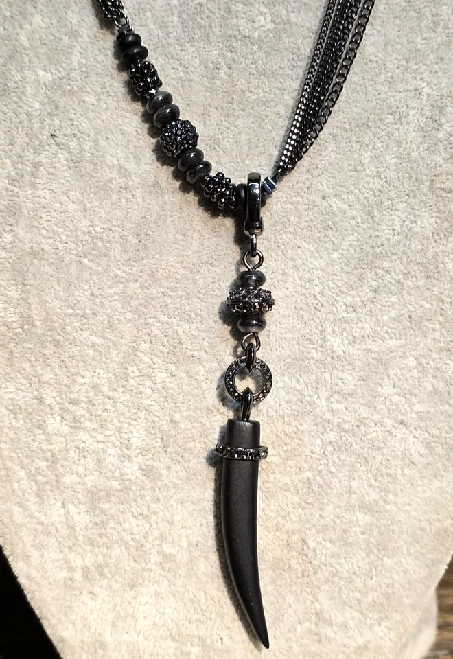 Collar Stella & Dot Arlo Metal Negro y Estrás Cuerno Colgante 24 pulgadas Foto 3 de 4