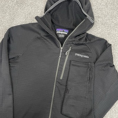 Patagonia R1 Hoody Mens S Black Waffle Grid Fleece Polartec 1/2 Zip Outdoors