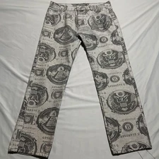 Young Rich & Famous Gray Cash Money Print Stretch Streetwear Jeans Men 36x29 AOP
