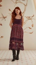 Farm Rio $280 Chelsea Garden Purple Embroidered Lace Dress Size XXS Horse Print