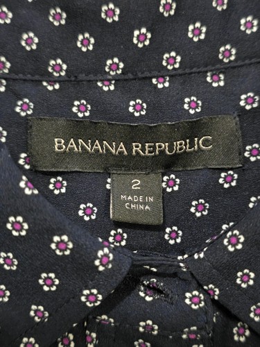 Banana Republic marineblau Kragen Knopfleiste plissiert Langarm Kleid Hemd Größe 2 - Bild 7 von 11