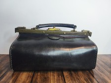 Sac de docteur ancien mallette médecin cuir noir fermoir laiton vintage