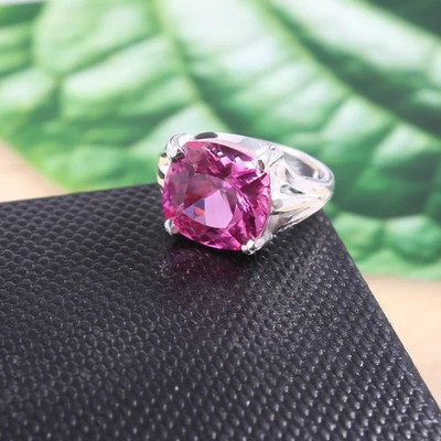 3.10Ct Cushion Cut Natural Pink Sapphire Diamond Wedding Ring 14K White Gold 7