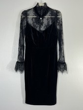 Sheilay Dress Size L Black Velour Lace Long Sleeve Side Zip Fitted