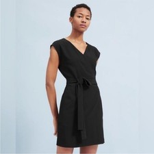 Everlane The Japanese GoWeave Short-Sleeve Black Mini Wrap Dress size 10