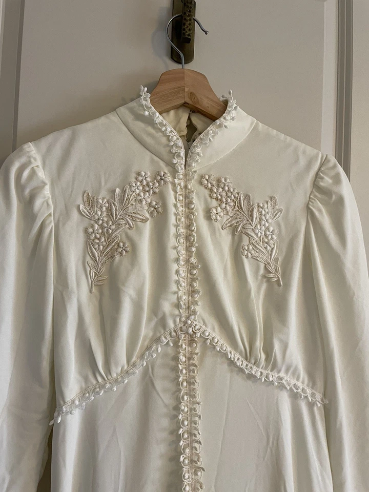 Vestido de Novia Vintage Boda Para Mujer Talla XS Marfil Largo Boho Imperio Cintura Manga Foto 3 de 4