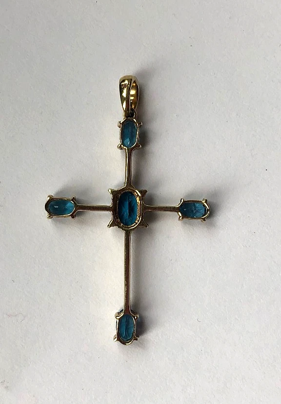 Anhänger Kreuz 9 Karat Gold mit blauen und weißen Steinchen - Bild 4 von 4