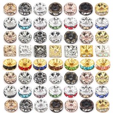 Crystal Rhinestone Spacer Beads for DIY Bracelet Jewelry Making Metal Mix 50pcs
