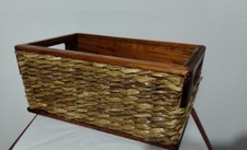 BOHO - CHIC WOOD AND WICKER/RATTAN RECTANGLE BASKET 12" 7.5" 6" H