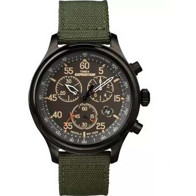 Timex Men's Watch Expedition Quartz Chrono Black Dial Green Strap TW4B103009J