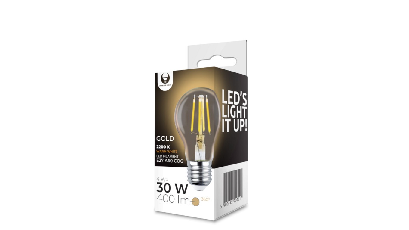 Светодиодная лампа накаливания Žarówka E27 A60 4W 230V 2200K 400lm COG złota Forever Light